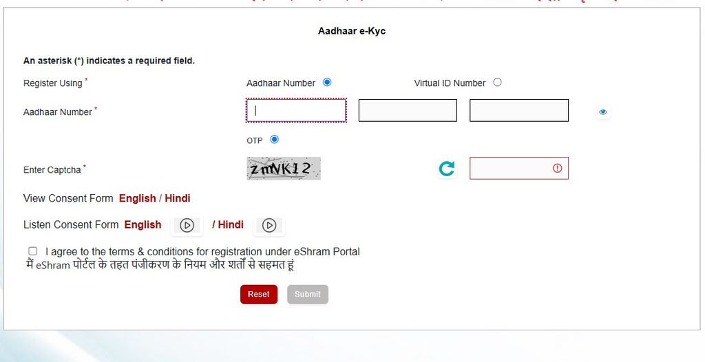 e-Shram Registration Details